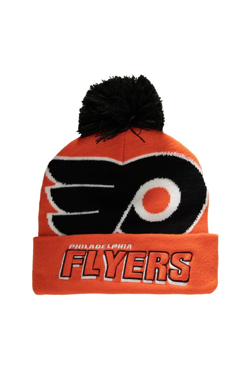 Mitchell & Ness Men's Mitchell & Ness Orange Philadelphia Flyers Punch Out Cuffed Knit Hat with Pom, Main, color, 