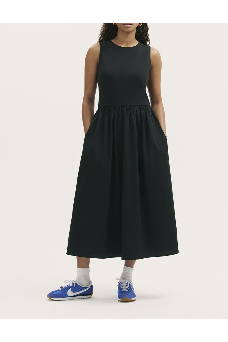 Georgie Cotton Sleeveless Midi Dress, Alternate, color, Black