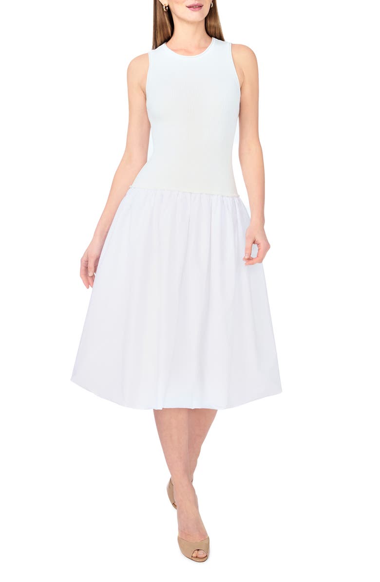 1.STATE Mixed Media Tank Midi Dress, Main, color, Ultra White
