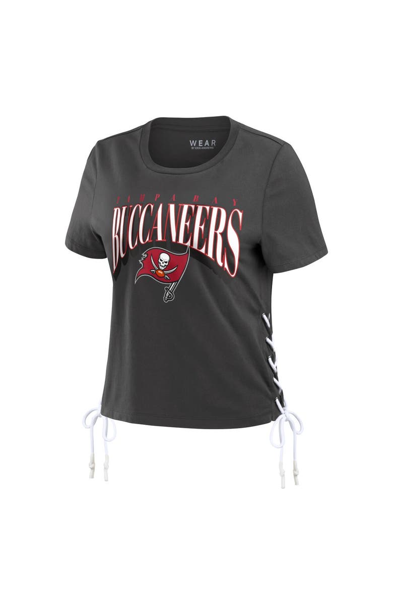 WEAR by Erin Andrews Women's WEAR by Erin Andrews Pewter Tampa Bay Buccaneers Lace Up Side Modest Cropped T-Shirt, Alternate, color,