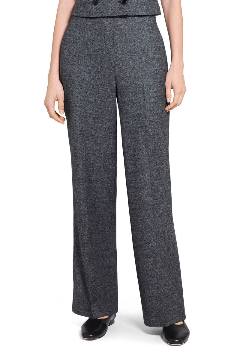Theory Marled Flannel Wide Pull-On Pants, Main, color, Pepper Multi
