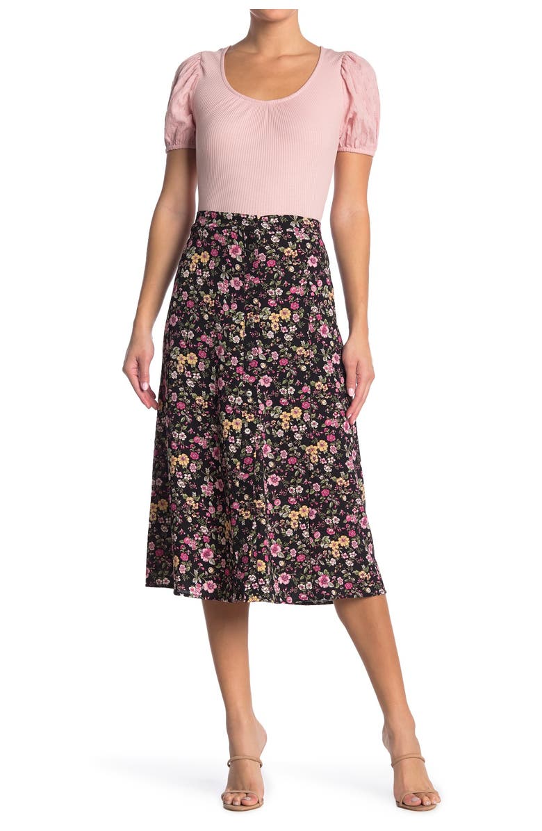 Good Luck Gem Printed Side Button Midi Skirt, Main, color,