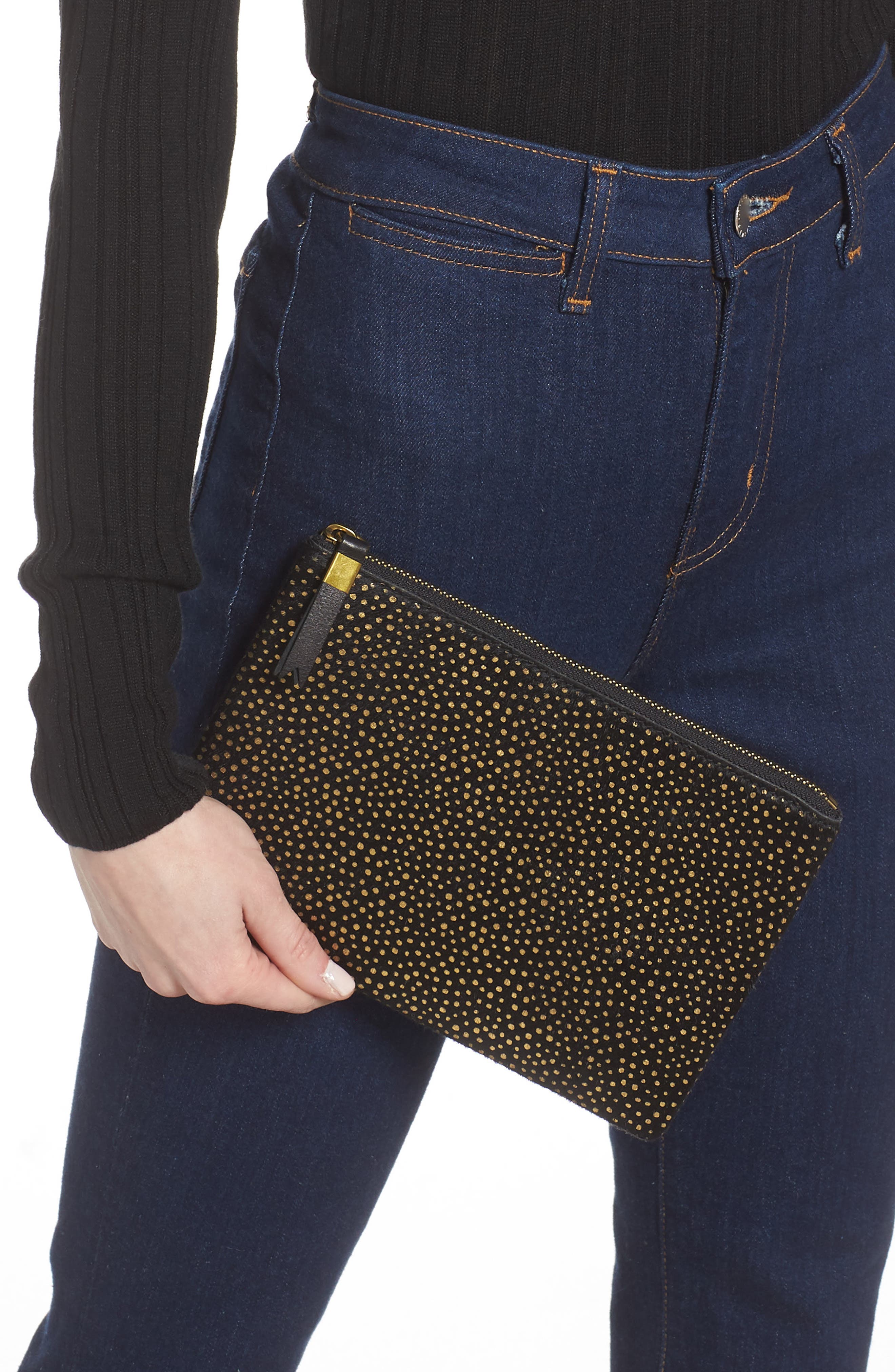 Madewell The Leather Pouch Clutch: Painted Leopard Genuine Calf Hair Edition, Alternate, color, 