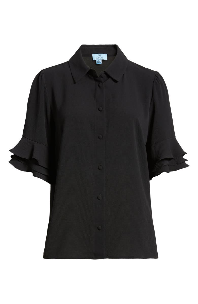 CeCe Ruffle Sleeve Crepe Button-Up Shirt, Alternate, color, Rich Black