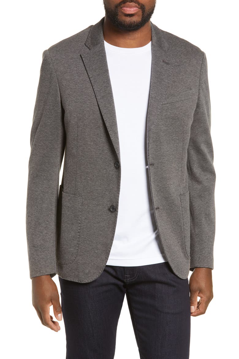 Trim Fit Double Face Ponte Sport Coat, Main, color, GREY SHADE DOUBLEFACE KNIT