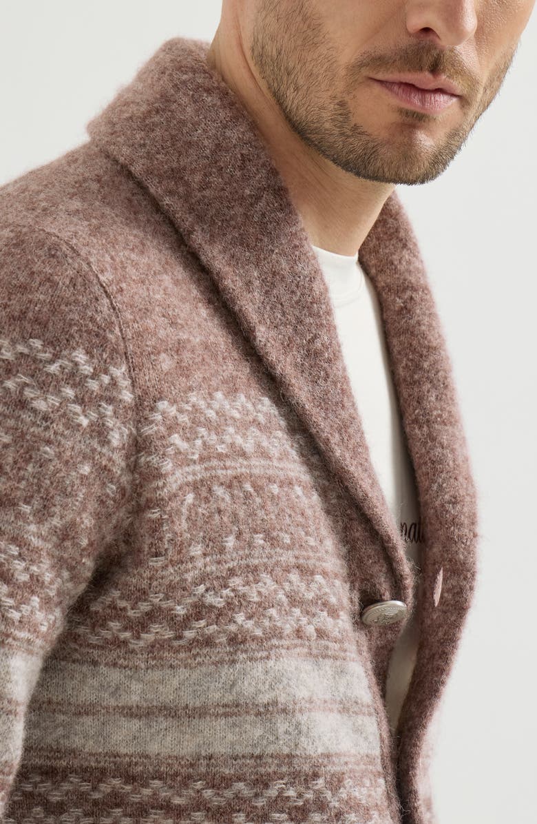 Brunello Cucinelli Alpaca, cashmere and wool nordic jacquard cardigan, Alternate, color, Red