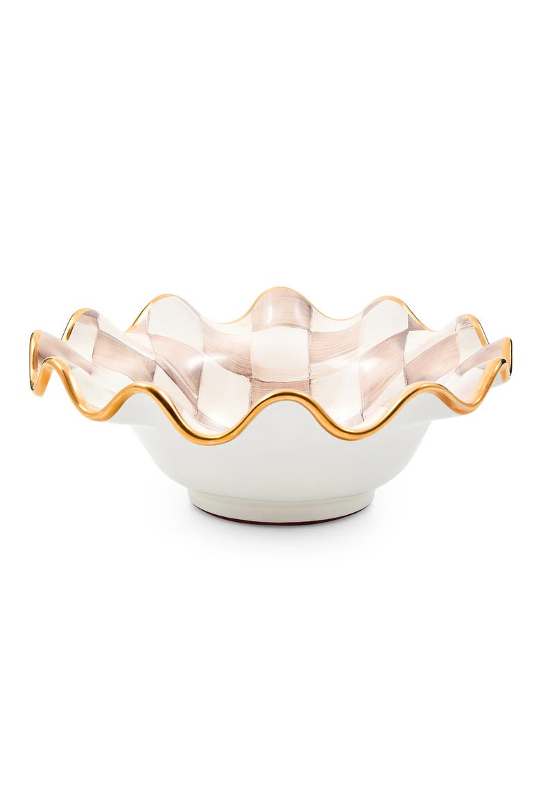 Mocha Check Ceramic Fluted Breakfast Bowl, Alternate, color, MOCHA
