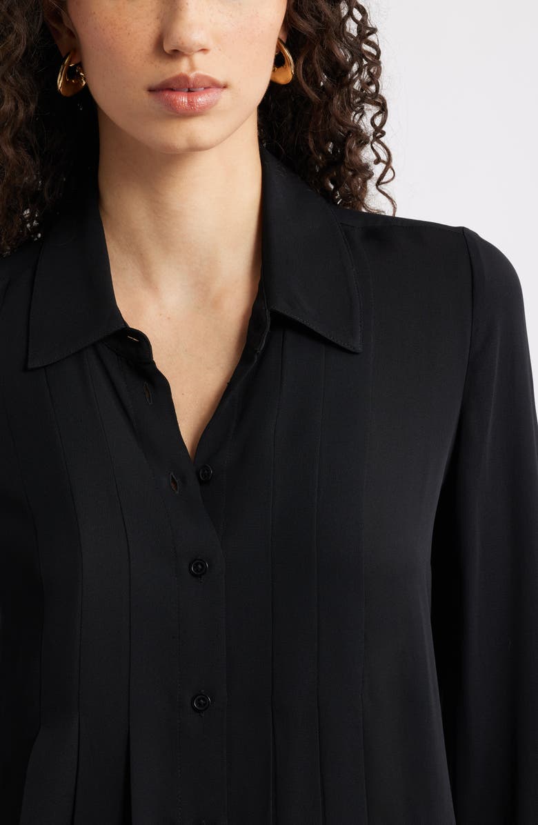 Nordstrom Tux Pleated Button-Up Shirt, Alternate, color, Black