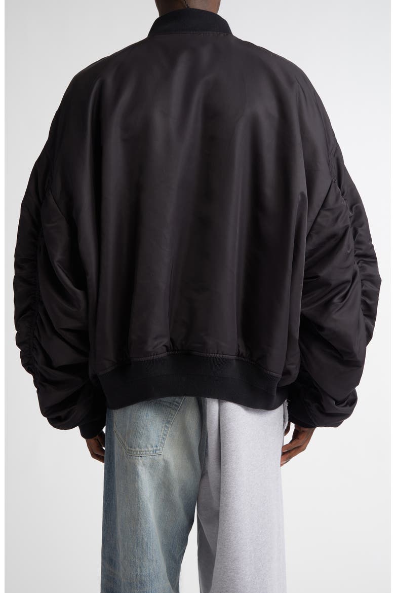 Oversize Nylon Varsity Jacket, Alternate, color, BLACK