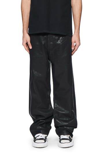 PURPLE BRAND Side Zip Coated Wide Leg Jeans in Black at Nordstrom Rack, Size 29