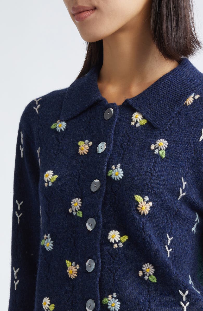 YanYan Daisy Lambswool Cardigan, Alternate, color, Navy