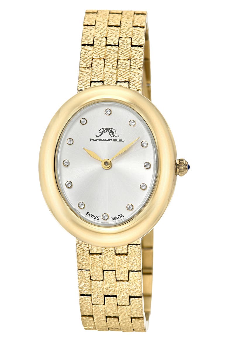 Women's Porsamo Bleu Angelica Oval Sunray Dial Stainless Steel Watch, Main, color, GOLD/ WHITE