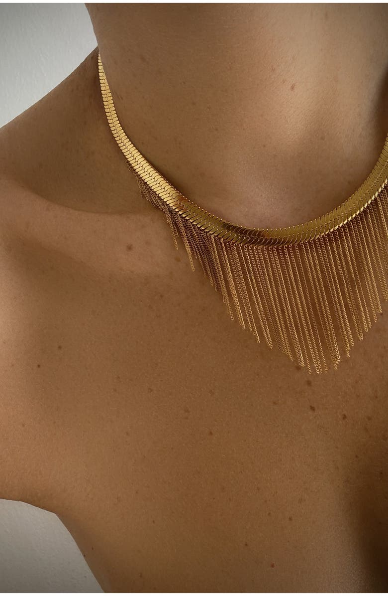 st. Moran Fringe Snake Chain Frontal Necklace, Alternate, color, Gold