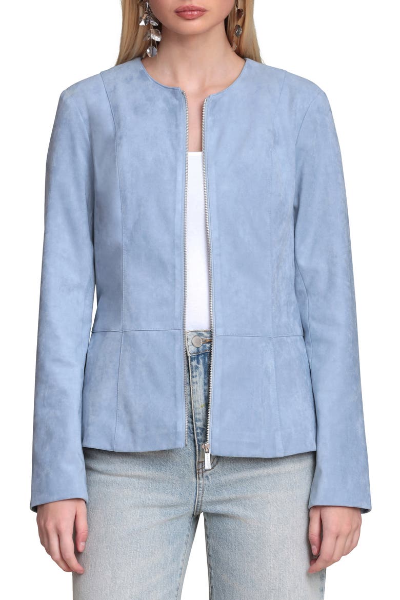 Peplum Faux Suede Jacket, Main, color, DUSTY BLUE