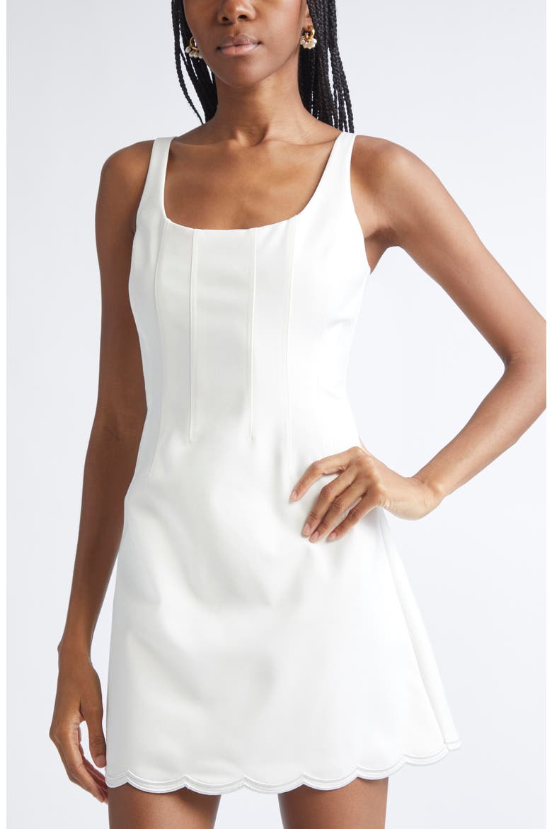 Adriana Contrast Stitch Cotton Blend Minidress, Alternate, color, IVORY
