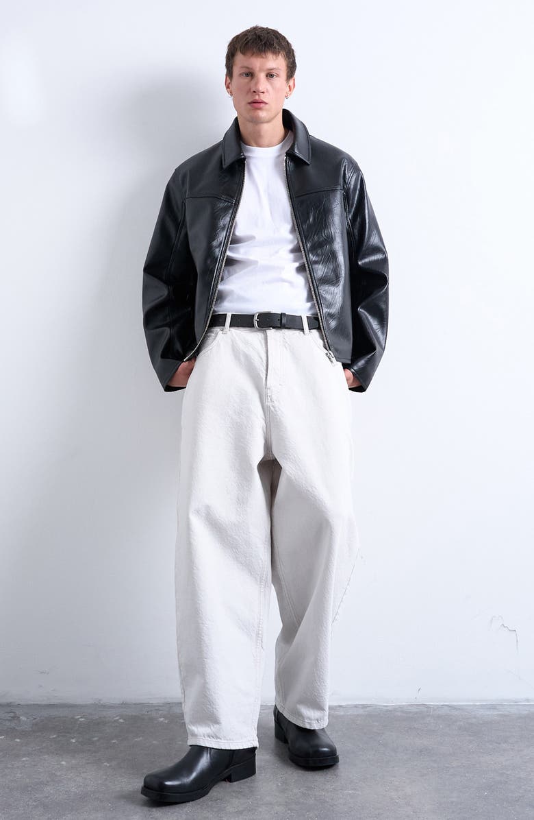 Topman Faux Leather Harrington Jacket, Alternate, color, Black