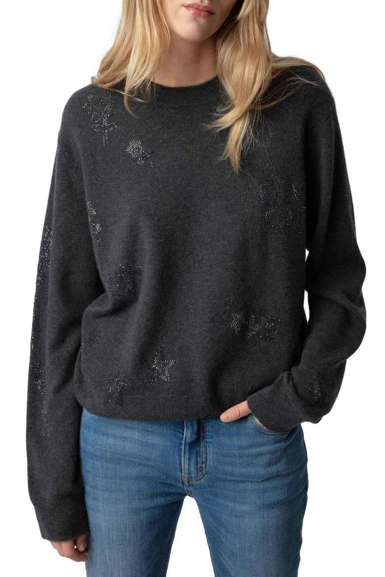 Bead Detail Cashmere Sweater, Alternate, color, KAKI SLATE