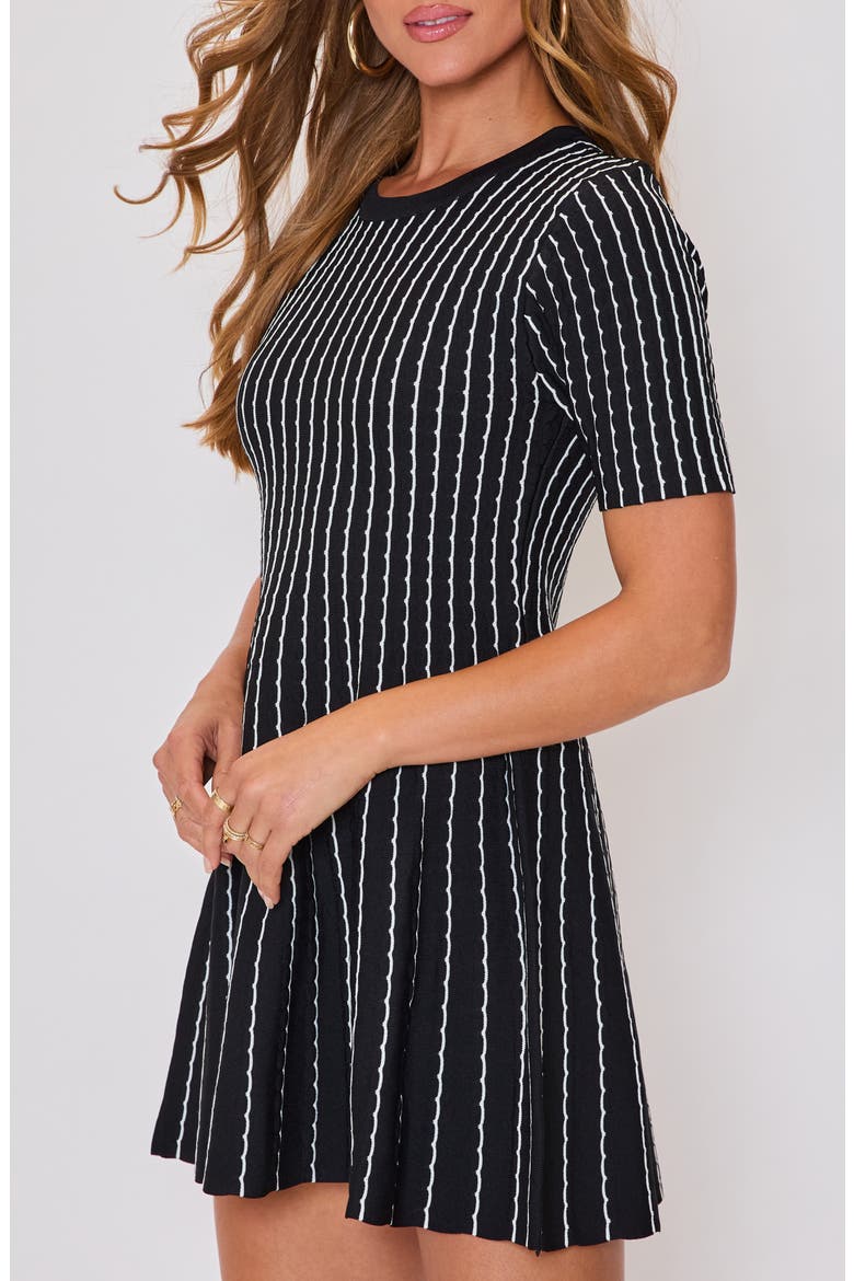 Emily Stripe Knit Fit & Flare Minidress, Alternate, color, BLACK/ WHITE