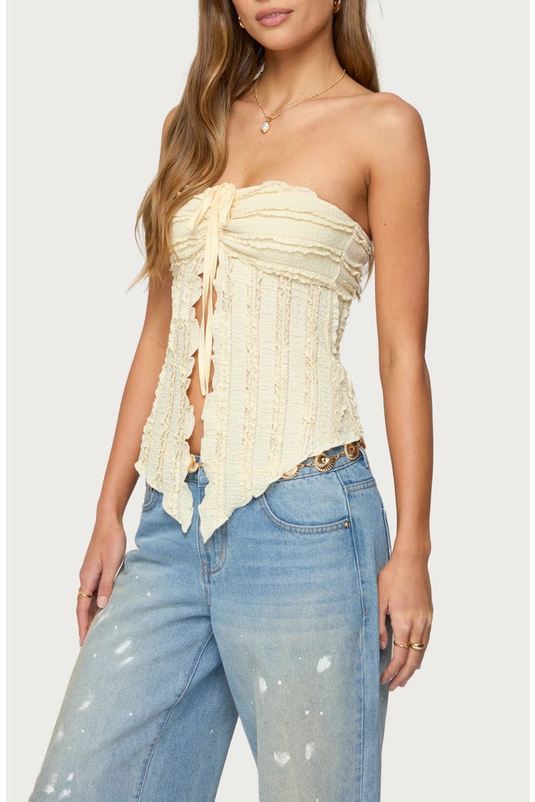 Ruffle Split Front Strapless Top, Alternate, color, YELLOW