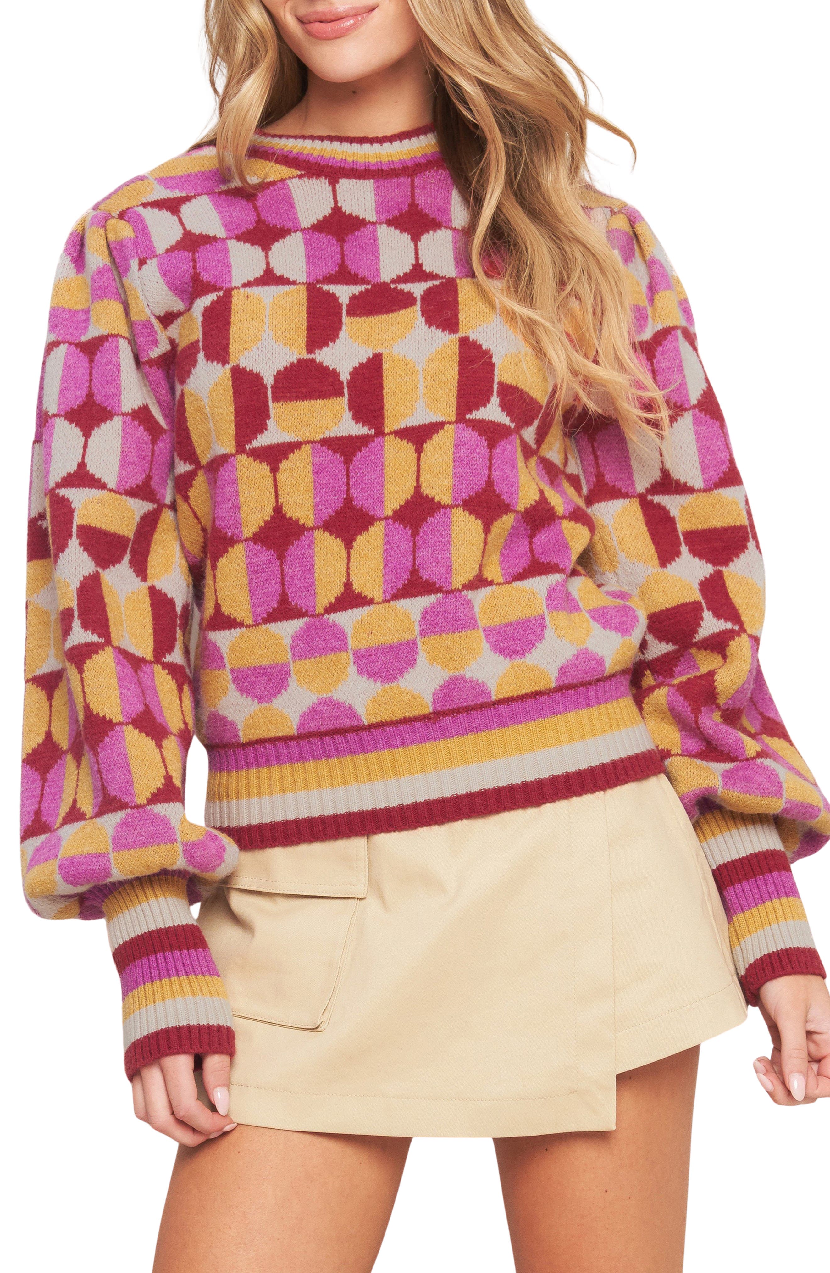 Geometric Balloon Sleeve Sweater