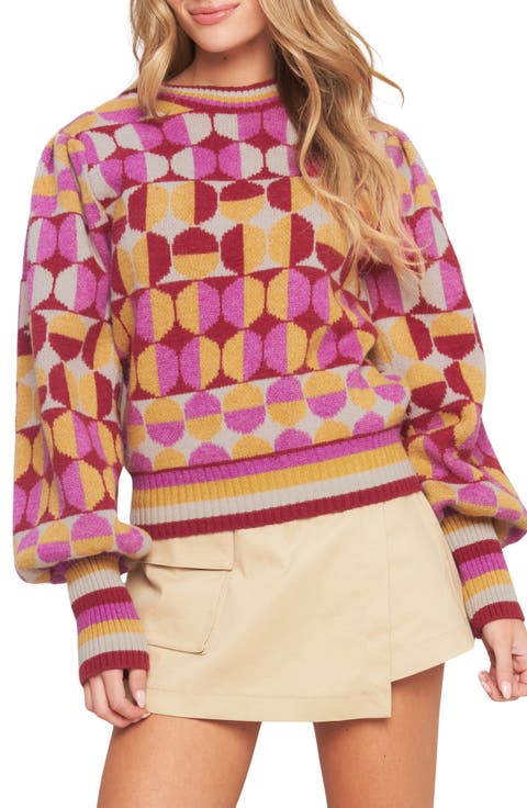 Geometric Balloon Sleeve Sweater