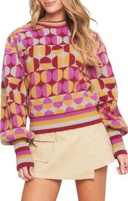 FLYING TOMATO Geometric Balloon Sleeve Sweater