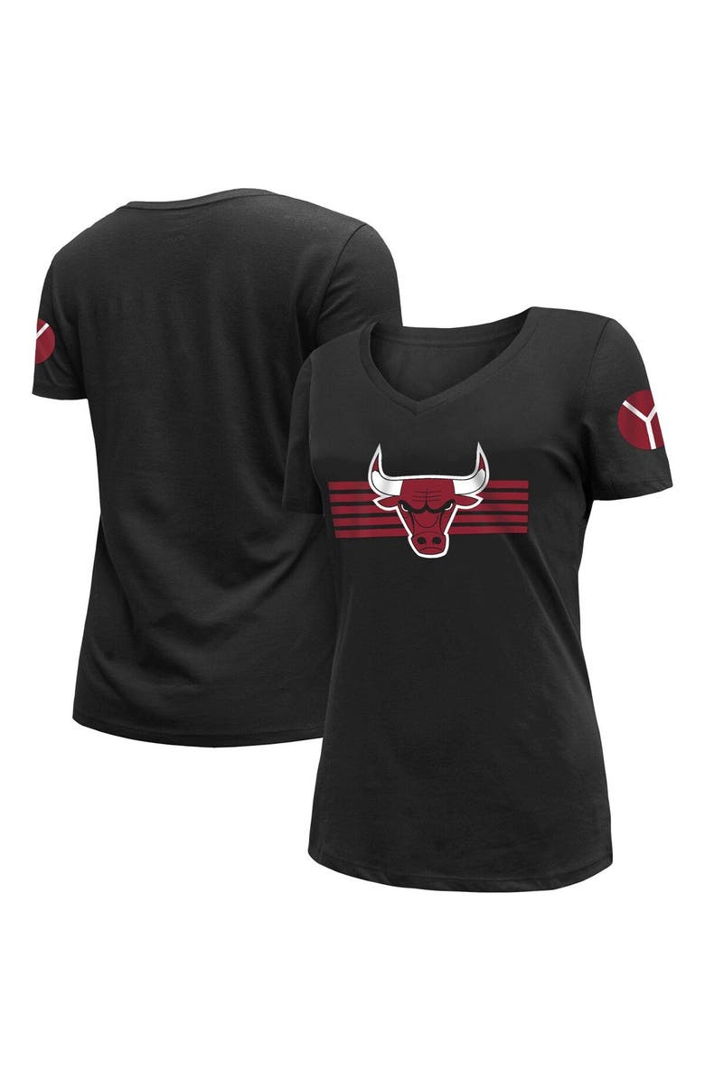 New Era Women's New Era Black Chicago Bulls 2022/23 City Edition V-Neck T-Shirt, Main, color,