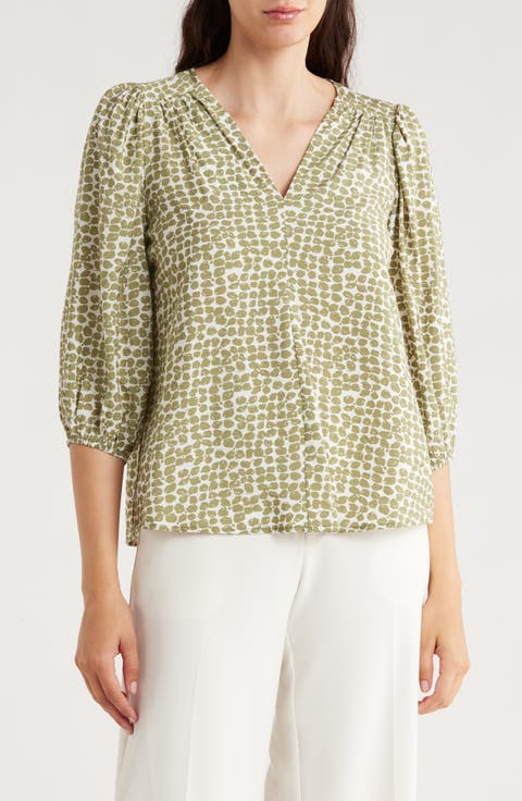Geometric Print Balloon Sleeve Top