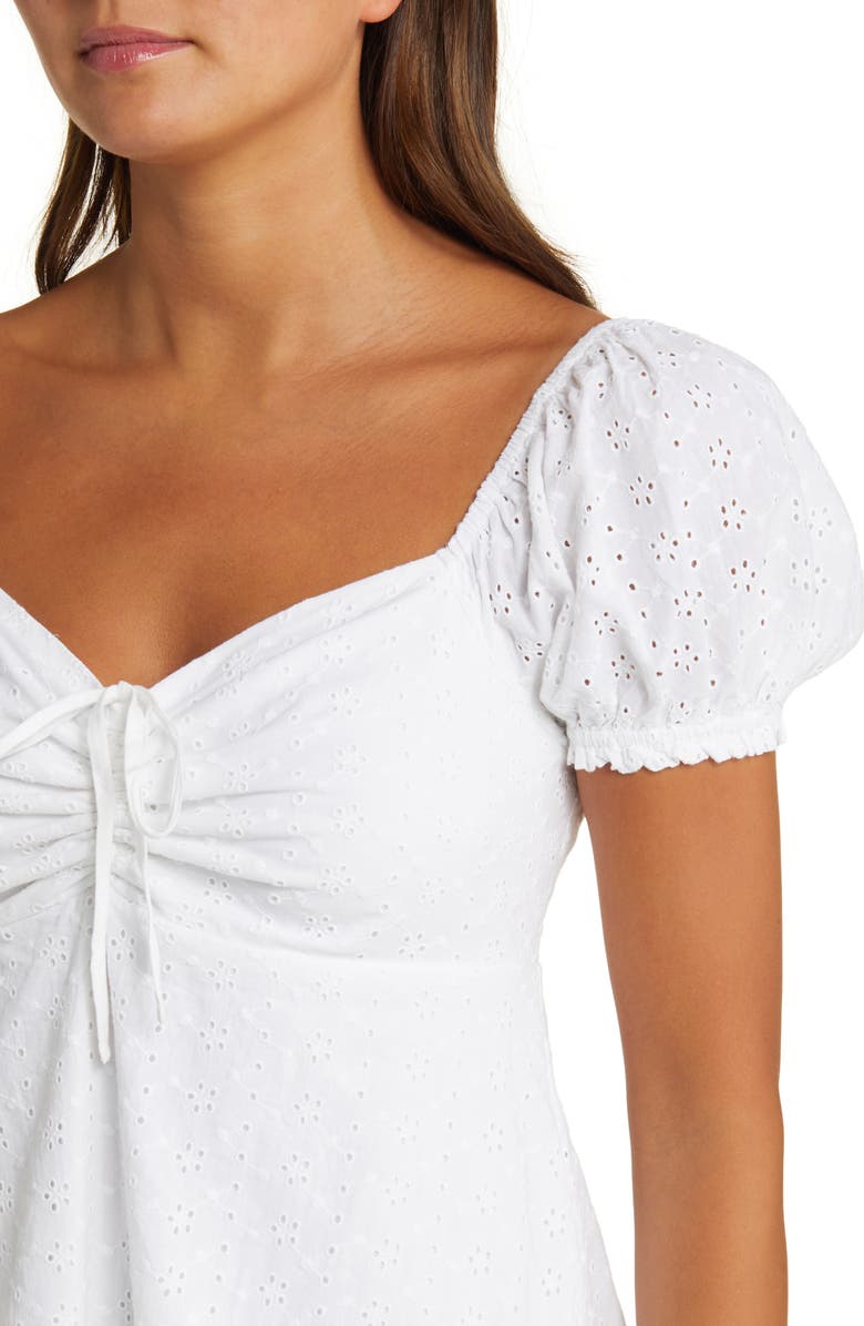 BP. Eyelet Cutout Puff Sleeve Dress, Alternate, color,