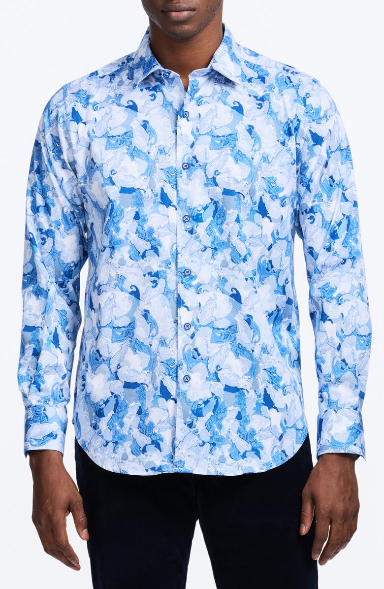 Robert Graham Baskerville Koi Print Stretch Cotton Button-Up Shirt, Main, color, Blue