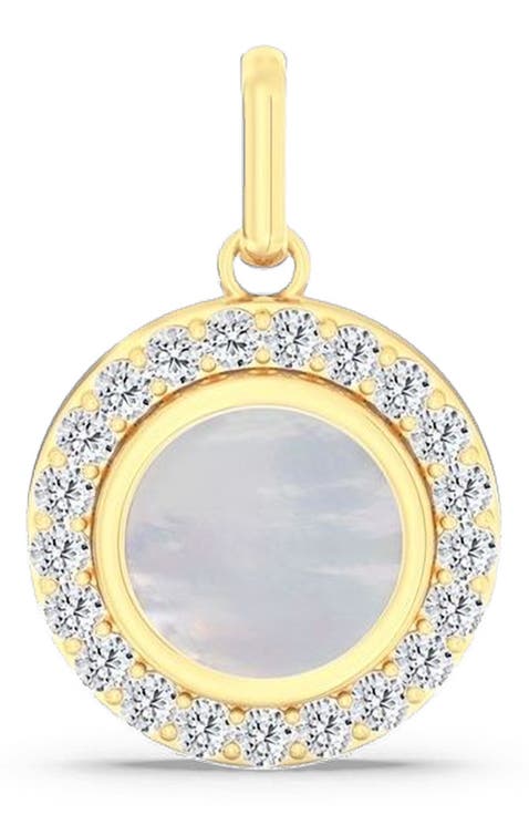 Small Mother-of-Pearl and Lab Diamond Disc Pendant Charm in 14K
