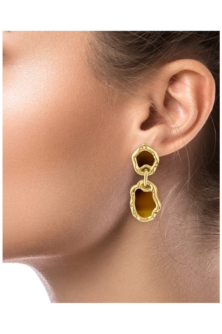 Resin Molded Drop Earrings, Alternate, color, BROWN/ GOLD