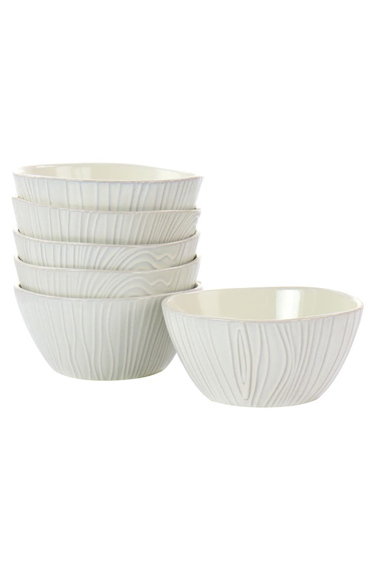 6 Piece Wood Patterned Cereal Bowl Set in Off-White, Main, color, White
