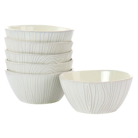 6 Piece Wood Patterned Cereal Bowl Set in Off-White