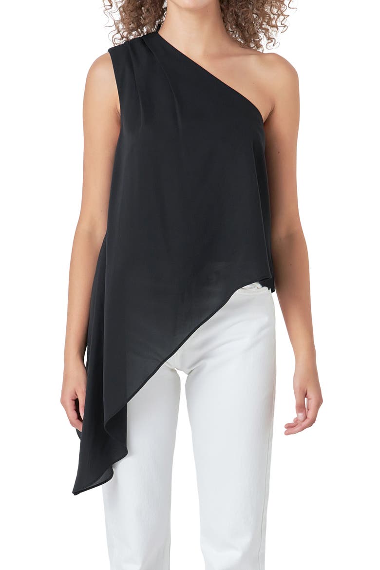 Asymmetric One-Shoulder Top, Alternate, color, BLACK