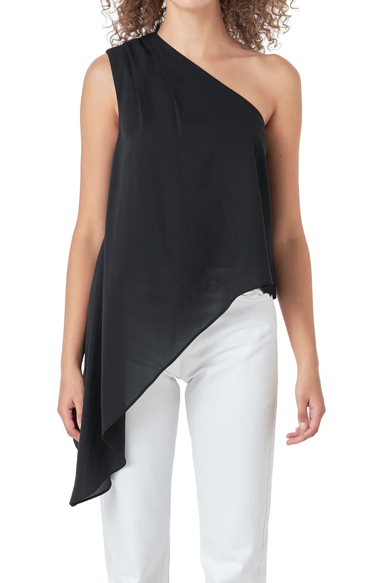 Endless Rose Asymmetric One-Shoulder Top, Alternate, color, Black
