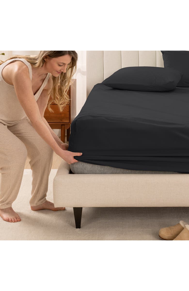 Bare Home 100% Organic Cotton Percale Cooling Fitted Sheet, Alternate, color, Black
