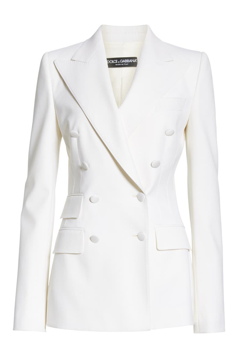 Double Breasted Stretch Wool Blend Jacket, Alternate, color, WHITE