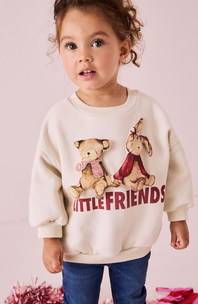 NEXT Kids' Little Friends Cotton Graphic Sweatshirt, Alternate, color, White