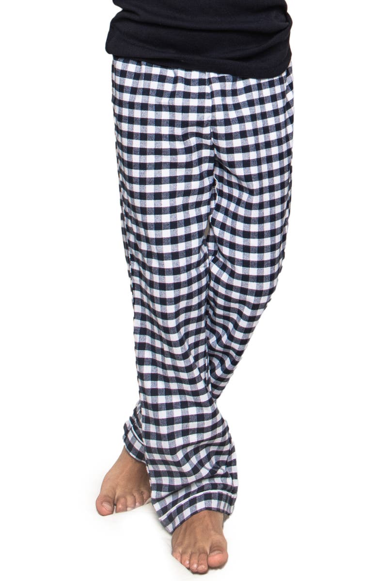 Petite Plume Kids' Gingham Cotton Blend Pajama Pants, Alternate, color, Navy