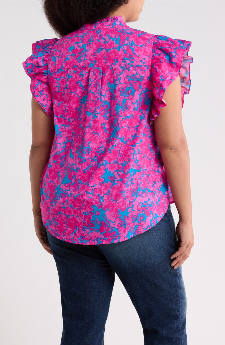 SUGARLIPS Lucy Floral Print Sleeveless Shirt, Alternate, color, Cerulean-Pink-Multi