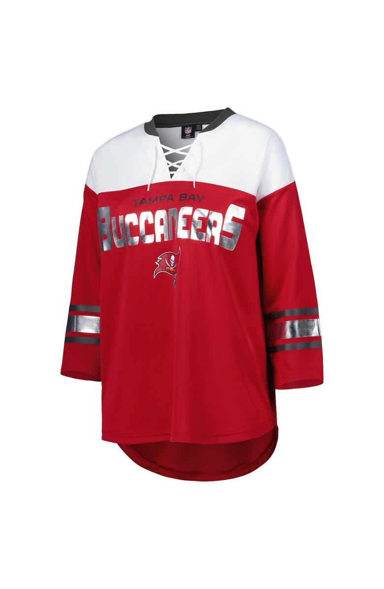 G-III 4HER BY CARL BANKS Women's G-III 4Her by Carl Banks Red/White Tampa Bay Buccaneers Double Team 3/4-Sleeve Lace-Up T-Shirt, Alternate, color, Red