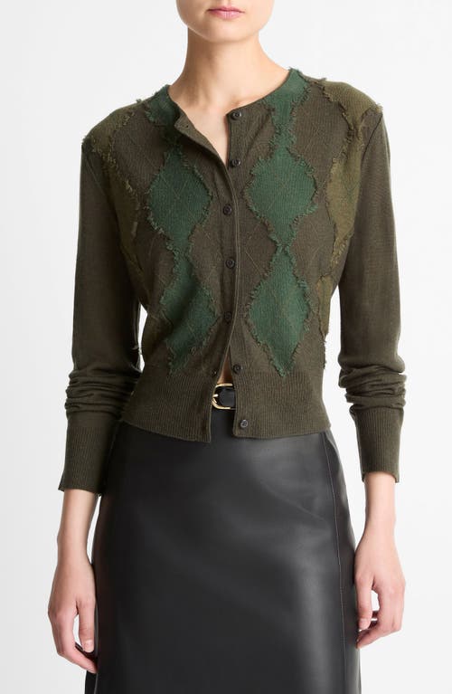 Vince Hand Cut Argyle Cardigan In Multi