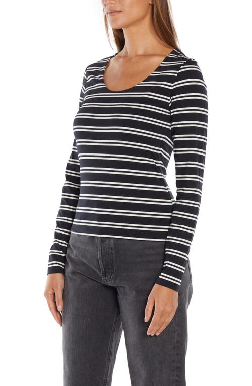 Three Dots Stripe Scoop Neck Stretch Cotton Top In Black/snow White Stripe