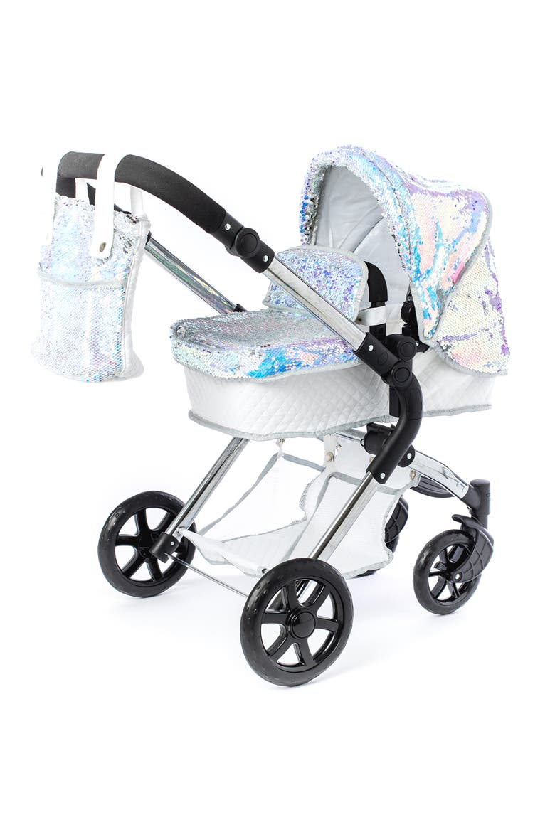 Polly Single Doll Pram, Mermaid Sequins, Convertible 2 In 1, Main, color, Multicolored