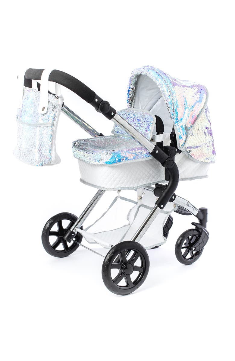 Roma Prams Polly Single Doll Pram, Mermaid Sequins, Convertible 2 In 1, Main, color, Multicolored