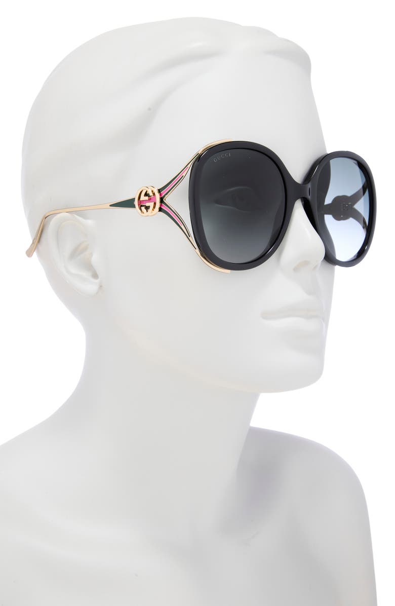 Gucci 56mm Round Sunglasses, Alternate, color, Black Gold Grey