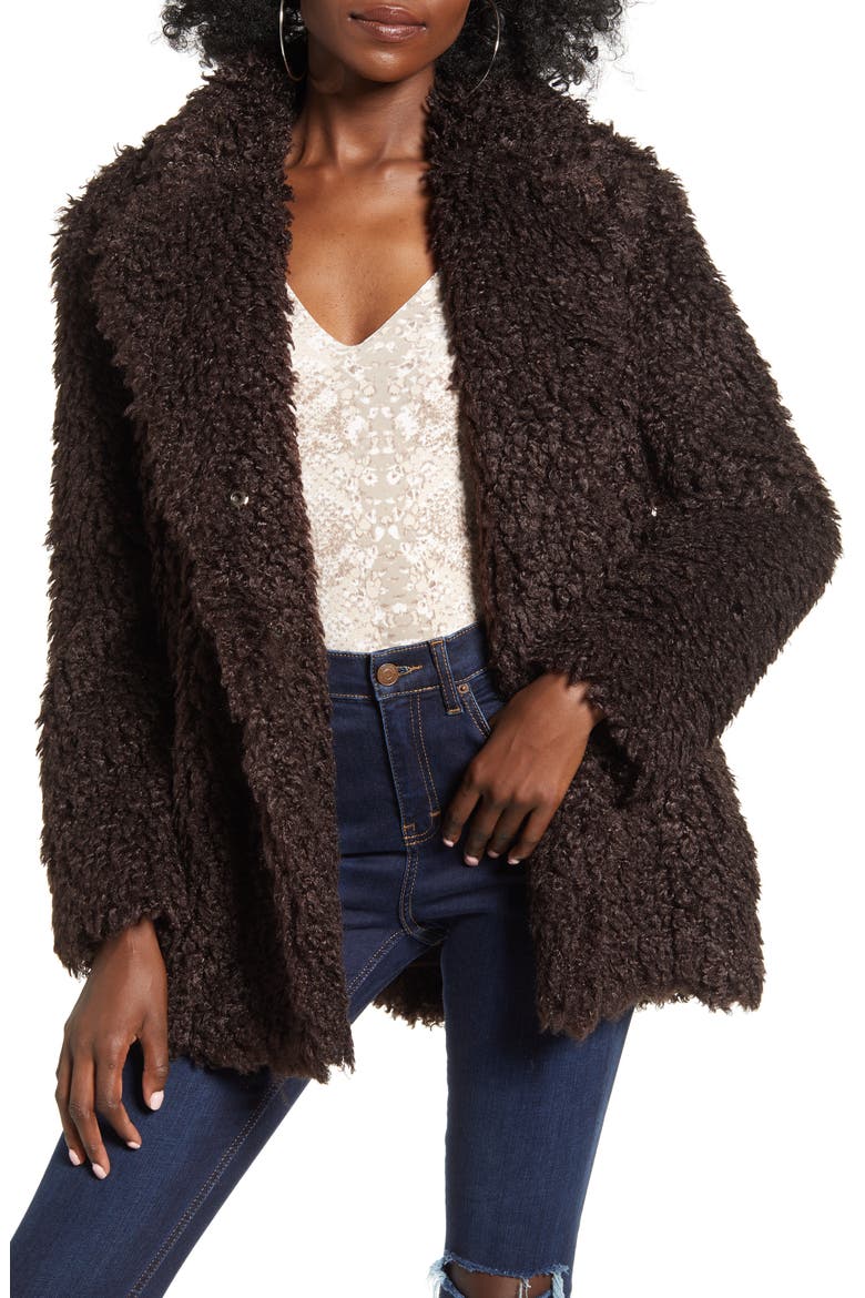 Curly Teddy Jacket, Main, color, COFFEE BEAN