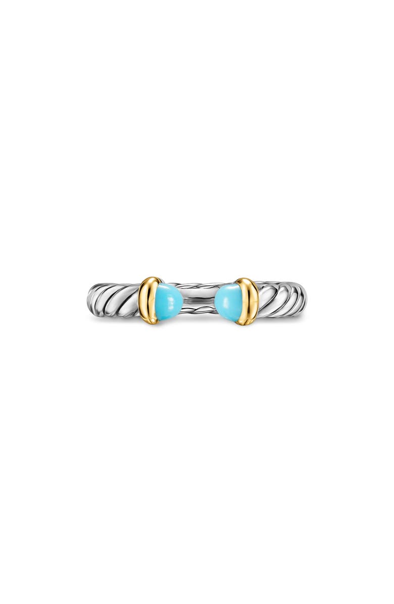 David Yurman Petite Cable Open Ring in Sterling Silver with 14K Yellow Gold, 3.4mm, Main, color, Reconstituted Turquoise