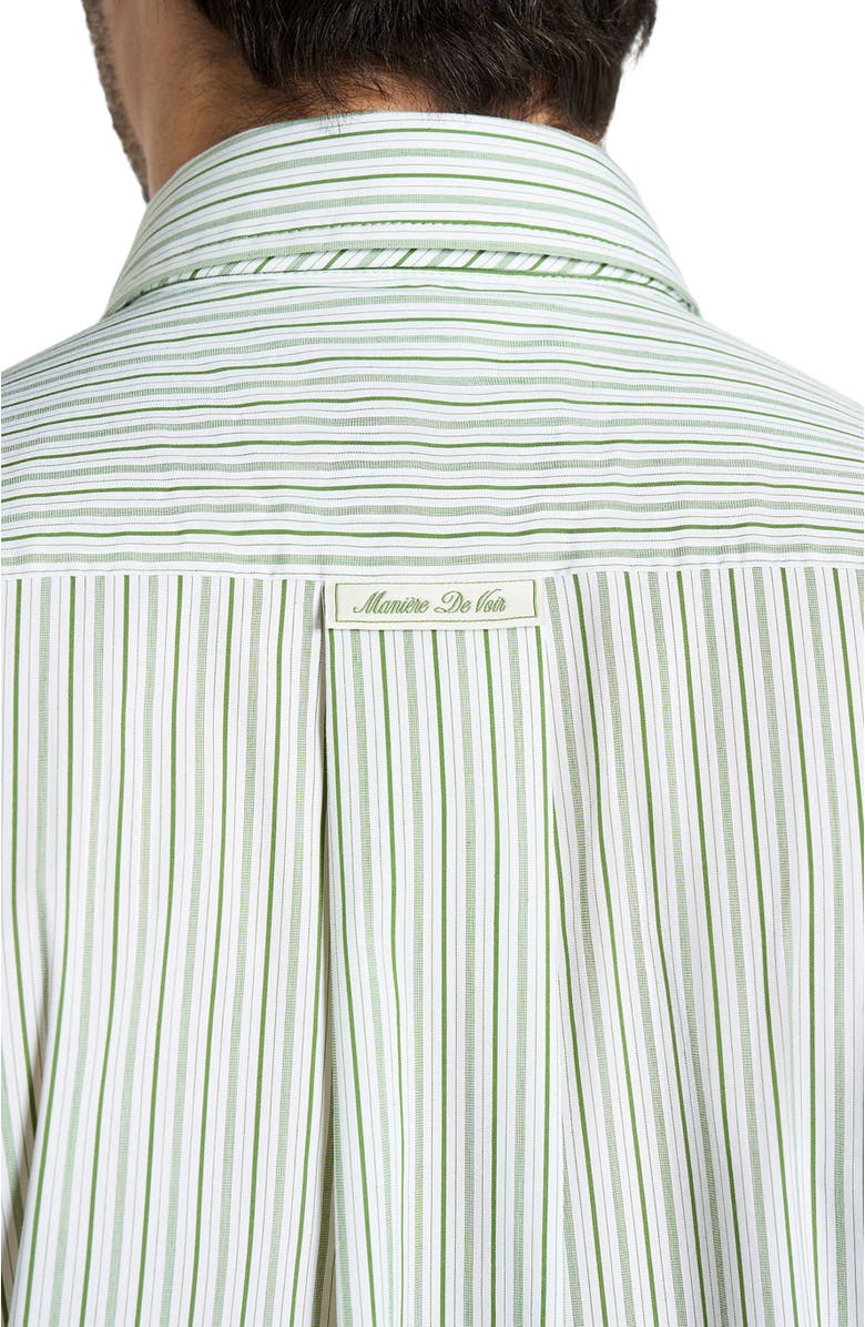 Manière De Voir Dylan Unisex Pinstripe Long Sleeve Shirt With Detachable Tie, Alternate, color, Sage